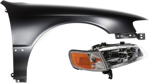 Headlight Assembly Kit for Honda Accord 1994-1997, Right Passenger, Halogen, 2-Piece Set with Fender, Replacement