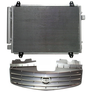 Grille Kit for CADILLAC CTS 2003-2007, 2-Piece Primed (Ready to Paint) Shell and Insert, with Air Conditioning Condenser Replacement