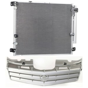 Gray Painted Shell and Insert Grille for 2006-2009 CADILLAC SRX, 2-Piece Kit with Air Conditioning Condenser, Replacement