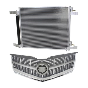 2-Piece Kit Grille for Cadillac SRX 2010-2012, Gray Shell and Insert with Air Conditioning Condenser Replacement