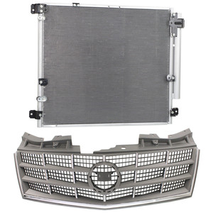 2-Piece Kit Grille for Cadillac STS 2008-2009, Gray Shell and Insert with Air Conditioning Condenser Replacement