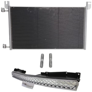 Grille Kit for Chevrolet Suburban 1500/Tahoe 2007-2014/Avalanche 2007-2013, 2-Piece Set, All Chrome, Plastic, with AC Condenser, Replacement