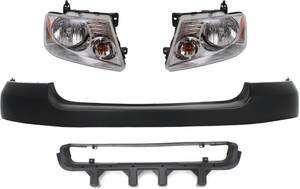 Headlight Assembly Kit for Ford F-150 2004-2006 / Mark LT 2006-2006, Right Passenger and Left Driver, 4-Piece, Halogen, with Bumper Cover and Bumper Grille, Replacement.