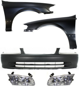 Front Bumper Cover for Toyota Camry 2000-2001, 5-Piece Kit with Fenders and Headlight, Replacement