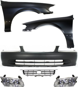 Front Bumper Cover Kit for 2000-2001 Toyota Camry, 6-Piece Set with Grille, Fenders and Headlights Replacement