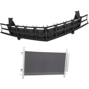 2-Piece Grille Kit for 2010-2011 Chevrolet Camaro, Textured Black Shell and Insert with Air Conditioning Condenser, Replacement