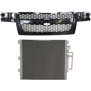 Grille Kit for CHEVROLET COLORADO 2004-2012, 2-Piece Design, Mesh Insert, Textured Dark Gray Shell and Insert, without Center Bar, with Air Conditioning Condenser, Replacement