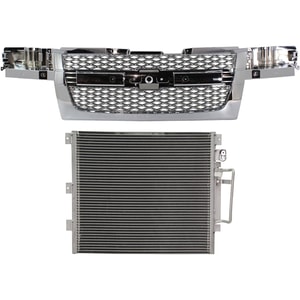 2-Piece Grille Kit for 2004-2012 Chevrolet Colorado, Mesh Insert with Chrome Shell and Insert, No Center Bar, AC Condenser Compatible, Replacement
