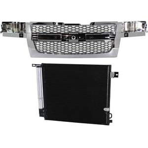 2-Piece Grille Kit for 2009-2012 Chevrolet Colorado with Mesh Insert, Chrome Shell and Insert, without Center Bar, for A/C Condenser Replacement