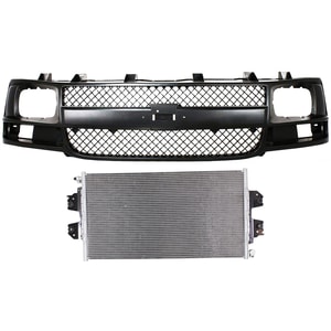 2-Piece Kit Grille for Chevrolet Express / Savana Van 2003-2017, Black Shell and Insert, with Sealed Beam Headlights, A/C Condenser Replacement