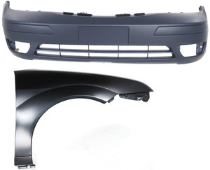 Front Bumper Cover for 2005-2007 Ford Focus, Primed (Ready to Paint), 2-Piece Kit with Fender, Replacement