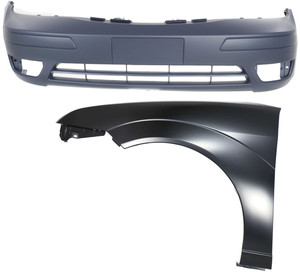 Front Bumper Cover for Ford Focus 2005-2007, Primed (Ready to Paint), 2-Piece Kit with Fender Replacement
