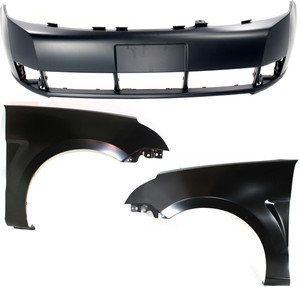 Front Bumper Cover Kit for 2008-2011 Ford Focus, 3-Piece with Right Passenger and Left Driver Fender Replacement