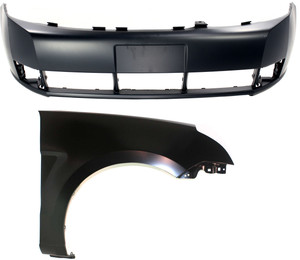 Front Bumper Cover for Ford Focus 2008-2011, 2-Piece Kit with Right Passenger Side Fender Replacement