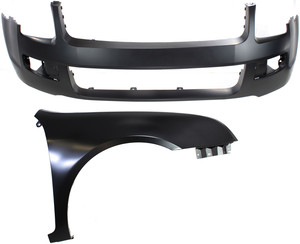 Front Bumper Cover for Ford Fusion 2006-2009, Primed (Ready to Paint), 2-Piece Kit with Fender Replacement