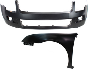 Front Bumper Cover for 2006-2009 Ford Fusion, Primed (Ready to Paint), 2-Piece Kit with Fender, Replacement