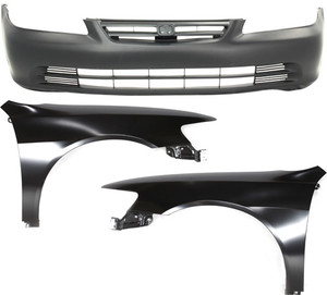 Front Bumper Cover for 2001-2002 Honda Accord, 3-Piece Kit with Right Passenger and Left Driver Front Fender, Replacement