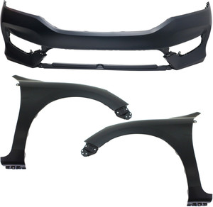 Front Bumper Cover for Honda Accord 2016-2017, 3-Piece Kit with Right Passenger and Left Driver Fender Replacement