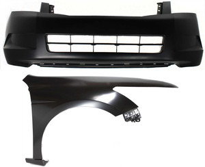 Front Bumper Cover for 2008-2010 Honda Accord Sedan, 2-Piece kit with Fender, Replacement