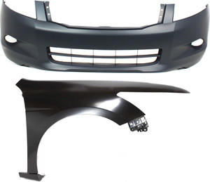 Front Bumper Cover for 2008-2010 Honda Accord Sedan, 2-Piece kit with Fender, Replacement