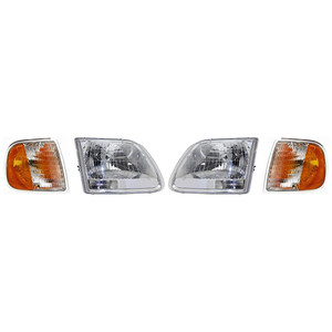 Headlight Assembly Kit for Ford F-150 2001-2003, Right Passenger and Left Driver, Halogen, 4-Piece kit with Corner Lights, Replacement