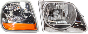 Headlight Assembly Kit for Ford F-150 1997-2003, F-150 Heritage 2004, Right Passenger, Halogen, 2-Piece Kit, with Corner Light, Replacement
