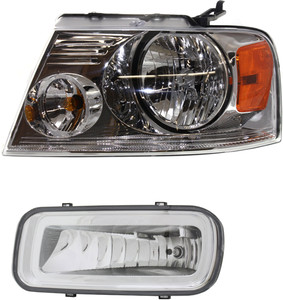Headlight Assembly Kit for Ford F-150 2004-2006 / Mark LT 2006-2006, Left Driver, Halogen, 2-Piece with Fog Light - Replacement