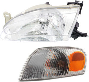 Headlight Kit for Toyota Corolla 1998-2000, with Bulb, 2-Piece Set includes Left Driver Headlight and Corner Light, Replacement