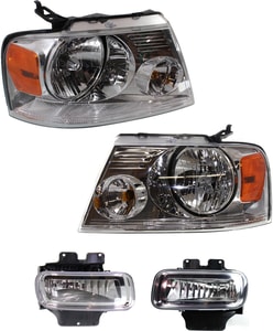 Headlight Assembly Kit for 2004-2006 Ford F-150 / 2006 Mark LT, Right Passenger and Left Driver, 4-Piece, Halogen, with Fog Lights, Replacement