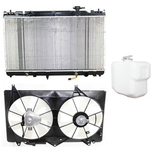 Radiator and Fan Kit for Toyota Camry 2002-2006 / Solara 2004-2008, 3-Piece Kit, 4 Cylinder, 2.4 Liter, Comes with Coolant Tank, Replacement