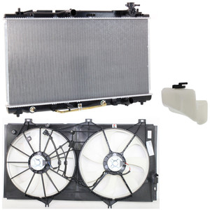 Radiator and Fan Kit for 2009-2015 Toyota Venza, 3-Piece Set, 6 Cylinder, 3.5L, Includes Coolant Tank, Replacement for Auto Vehicle