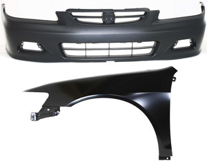 Front Bumper Cover for 2001-2002 Honda Accord, 2-Piece Kit with Left Driver Side Fender, Replacement