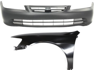 Front Bumper Cover and Front Fender for 2001-2002 Honda Accord, Left Driver, 2-Piece Kit, Replacement