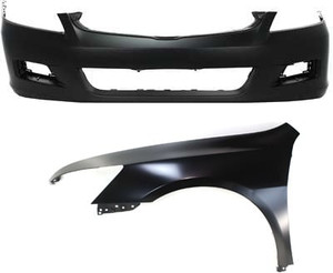 Front Bumper Cover and Left Front Fender Kit for 2006-2007 Honda Accord, 2-Piece Set, Driver Side Replacement