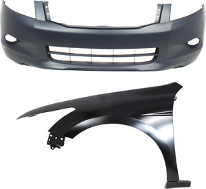 Front Bumper Cover for Honda Accord 2008-2010, 2-Piece Kit, Sedan, with Fender Replacement