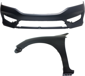 Front Bumper Cover for Honda Accord 2016-2017, 2-Piece Kit with Left Driver Fender Replacement