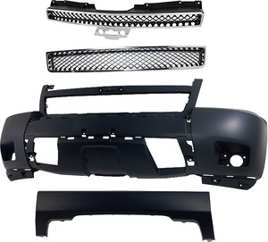 Front Bumper Cover for 2007-2014 Chevrolet Suburban 1500/Tahoe, 4-Piece Kit with Bumper Grille and Grille, Replacement
