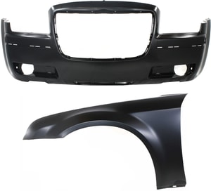 Front Bumper Cover Set for Chrysler 300 2005-2010, 2-Piece Kit with Fender, Replacement