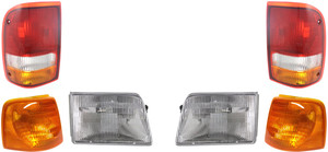 Headlight Kit for Ford Ranger 1993-1997, Right Passenger and Left Driver with Bulbs, 6-Piece Set, Includes Corner Light and Tail Light Replacement