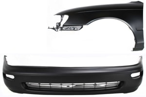 Front Bumper Cover for Toyota Corolla 1993-1997, Primed (Ready to Paint), 2-Piece kit, with Fender Replacement