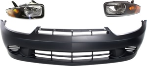 Front Bumper Cover Kit for 2003-2005 Chevrolet Cavalier, Primed (Ready to Paint), 3-Piece with Headlights, Replacement