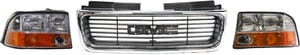 Headlight Assembly for GMC Jimmy 1998-2001/Sonoma 1998-2004, Right Passenger and Left Driver, Halogen, 3-Piece Kit with Grille, Replacement