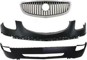 Front Bumper Cover for Buick Enclave 2008-2012, Primed (Ready to Paint), 3-Piece Kit with Grille, Replacement