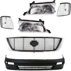 Headlight Assembly Kit for 1995-1997 Toyota Avalon including Right Passenger and Left Driver Halogen Lights, 6-Piece with Bumper Cover, Corner Lights, Grille Assembly Replacement