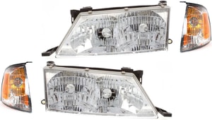 Headlight with Bulbs for Toyota Avalon 1998-1999, Right Passenger and Left Driver, 4-Piece kit, includes Corner Lights, Replacement 