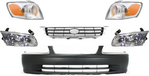 Front Bumper Cover Kit for Toyota Camry 2000-2001, 6-Piece Set with Grille, Corner Lights, and Headlights - Replacement
