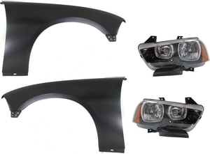 Headlight Assembly for Dodge Charger 2011-2014, Right Passenger and Left Driver, 4-Piece kit, Halogen, with Fenders Replacement