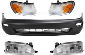 Front Bumper Cover Kit for 1993-1997 Toyota Corolla, 5-Piece Set with Corner Lights and Headlights, Replacement