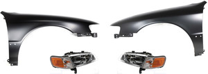 Headlight Assembly Kit for 1994-1997 Honda Accord, Right Passenger and Left Driver, 4-Piece Halogen, Includes Fenders, Replacement
