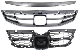 3-Piece Kit Grille with Grille Trim for 2011-2012 Honda Accord Coupe, Replacement